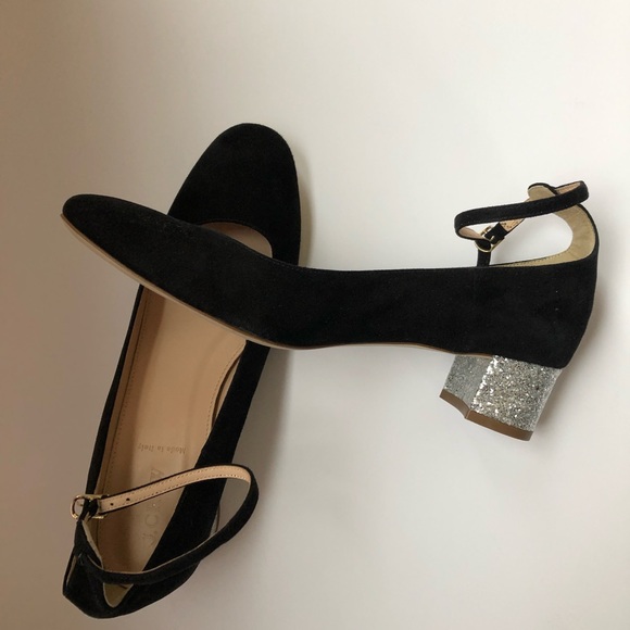 J. Crew black suede Contrast glitter heels 9.5 - Picture 3 of 6